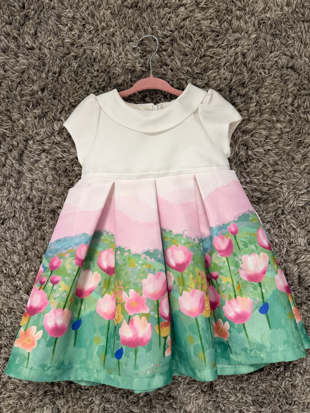 Luxury Mama Girls Pink & Green Floral Formal Party Dress size 24 M like new worn